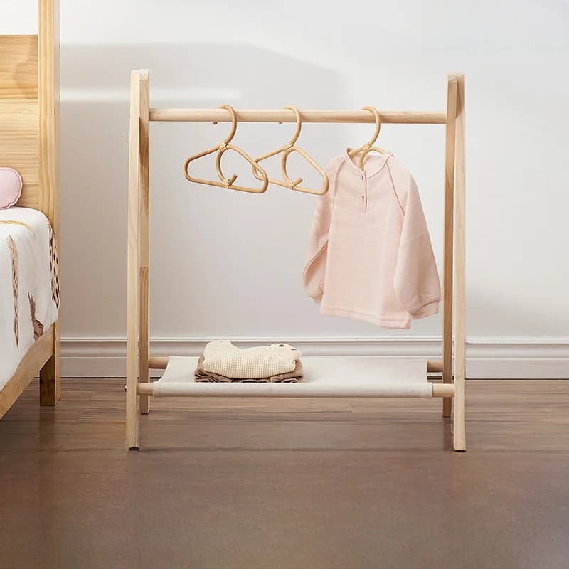 Children's Wooden Floor-standing Clothes Hanger Kindergarten Drying Rack Foldable Storage Kids Coat Hat Rack Wooden Hanger