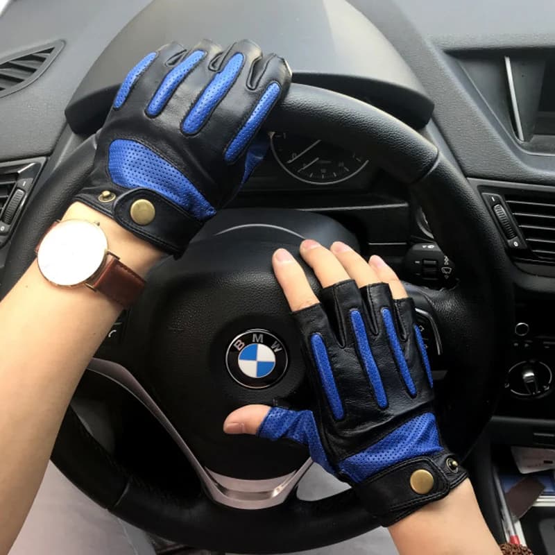 Men's Leather Gloves Locomotive Women's Leather Lamb Luvas Retro Wear Resistant Gloves Para Gym Color Matched Handschuhe Man