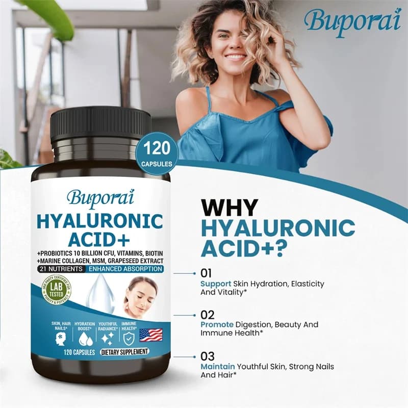 Hyaluronic Acid Supplement - Hair Growth Vitamin for Men and Women, Suitable for Nails and Skin, Immune Regulator