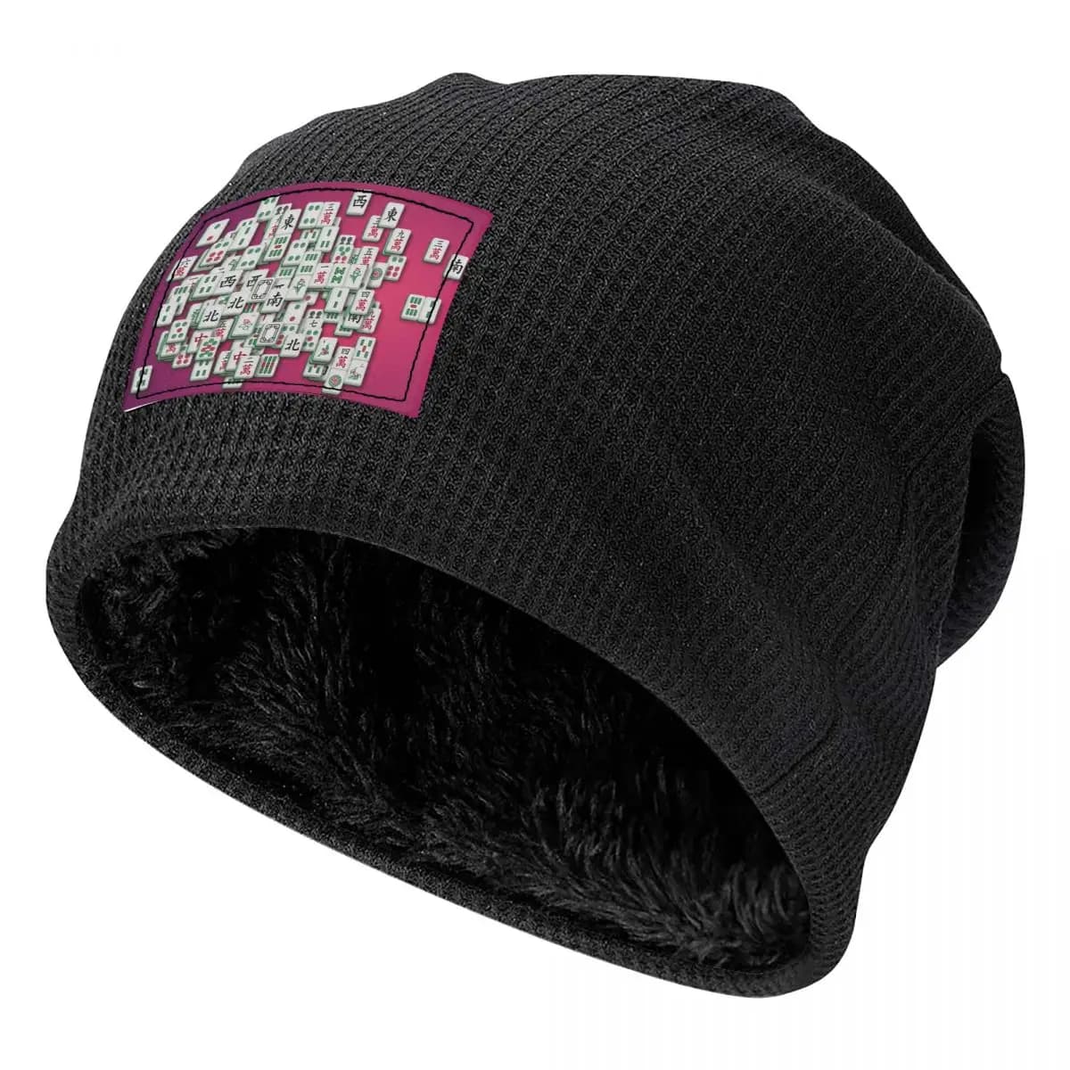 Mahjong Tile Pattern Men Women Adult Beanies Caps Fleece-Lined Bonnet Hat Warm Fashion Autumn Winter Outdoor Skullies Hats