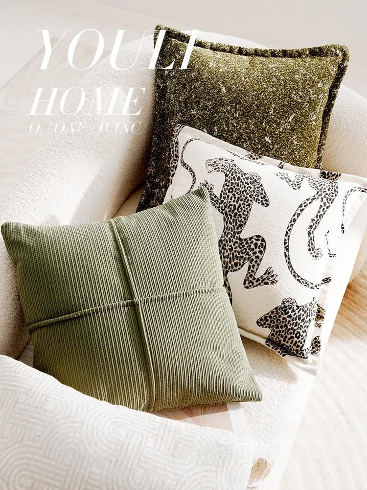 Fodera per cuscino da divano di lusso con design leopardato verde, colore crema, per soggiorno, quadrata, universale, con imbottitura interna in cotone PP