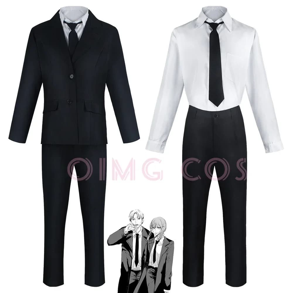 Demon Hunter Cosplay Costume Chainsaw Man Outfits Blue Anime Suit Shirt Tie Short Women Uniform Neck Ring Halloween
