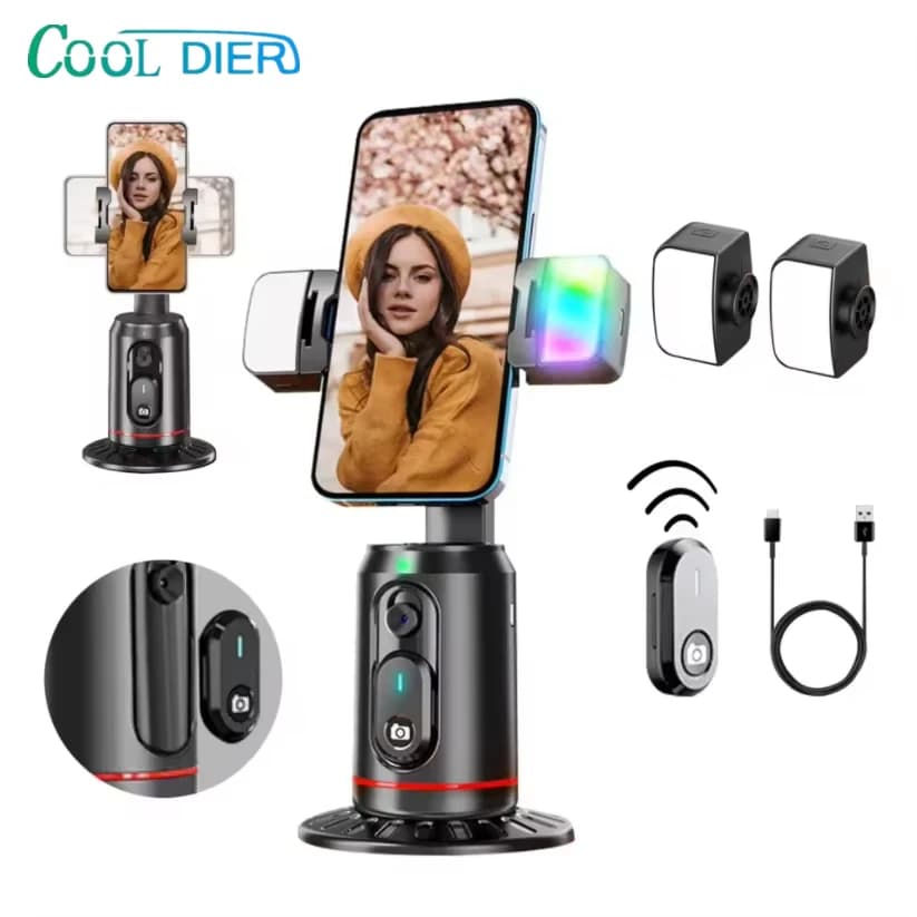 COOL DIER 2026 Nuovo Stabilizzatore Gimbal a Rotazione 360°, Treppiede Selfie Stick da Tavolo con Tracciamento del Volto per TikTok e Smartphone Live