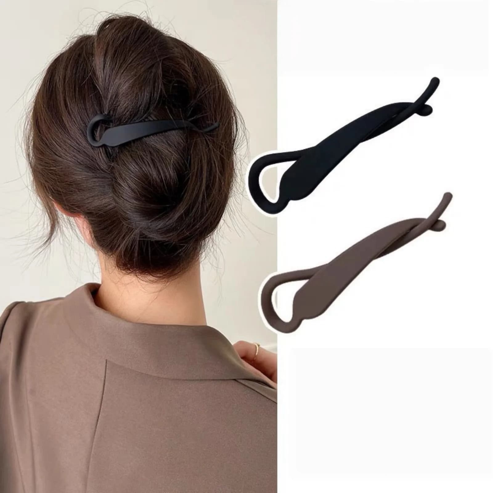 2 opaque hair clips, black and brown banana-shaped clips, fashionable hair accessories for women's chic hairstyles