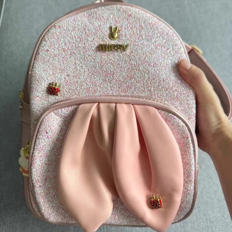 Zaino Miffy 2026 Nuovo Stile con Orecchie di Coniglio Glitterate, Carino e Versatile, Borsa Scolastica alla Moda per Ragazze e Bambini, Ideale per Campus e Uscite Quotidiane