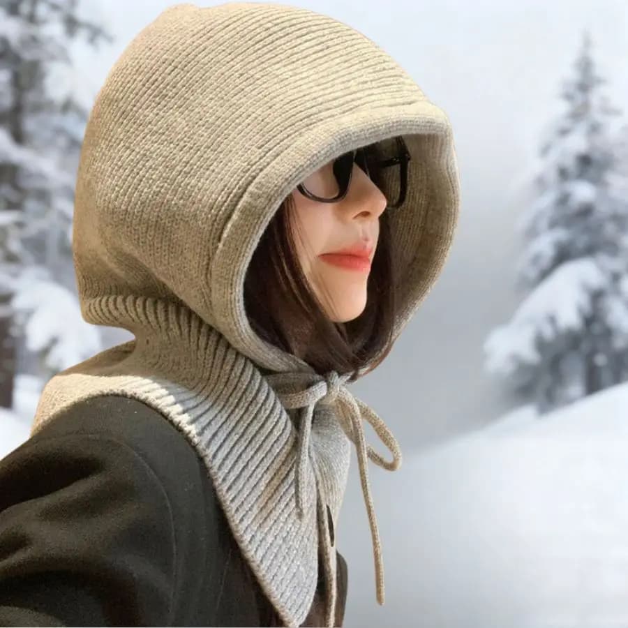 Winter Balaclava Hat Knitted woolen Hooded Caps for Women Men Outdoor Warm One-Piece Neck Collar Drawstring Beanies Cap
