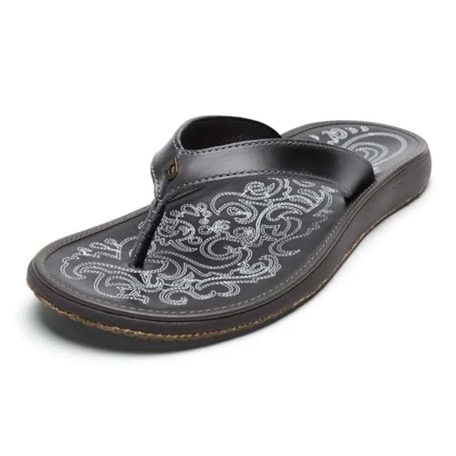 OLUKAI Paniolo Women's Premium Leather Sandals, Versatile and Unique Flip-Flop Slides, All-Day Comfort and Style