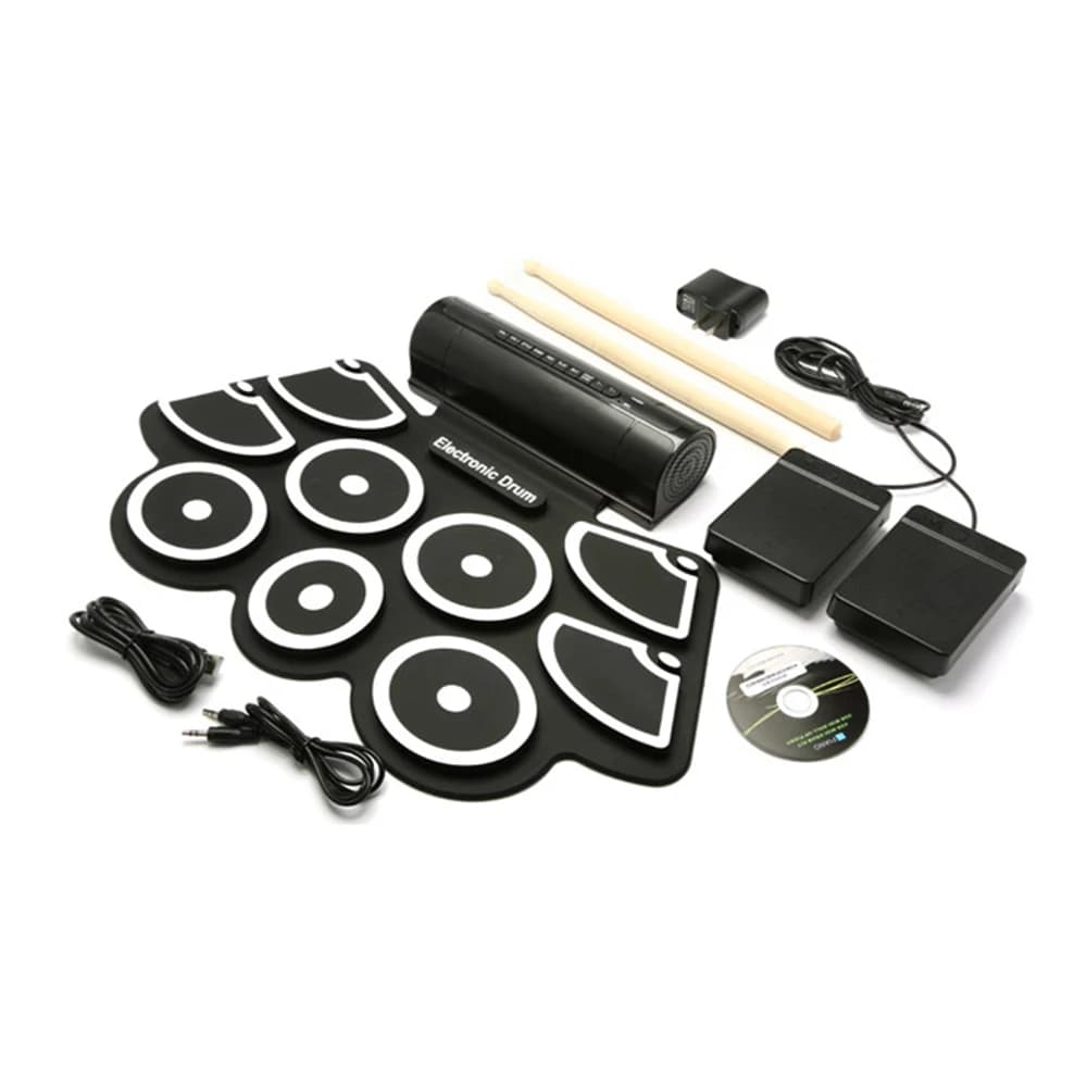 Tamburo Elettronico Portatile a 9 Pad in Silicone, Supporto MIDI con Bastoncini e Pedali