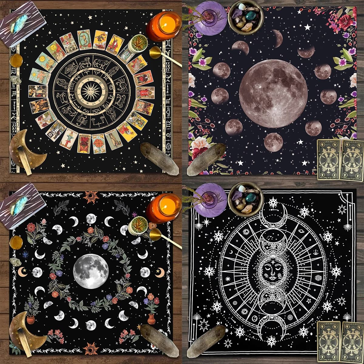 Tovaglia per carte dei tarocchi da 1 pezzo, tovaglia per decorazione dell'altare del fiore del sole della fase lunare, decorazione della carta da parati dell'altare del gioco di carte