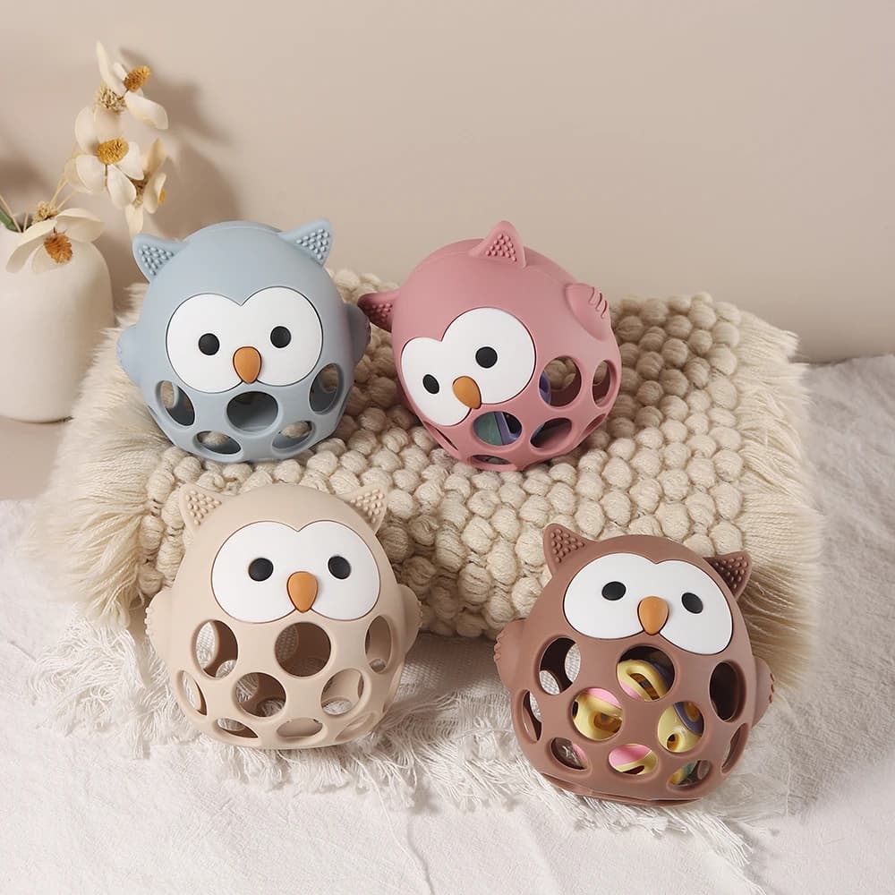 1 pz gufo bambino massaggiagengive guanti cartone animato gufo forma massaggiagengive giocattolo silicone cura dentale gengive anti-mangiare mano ​ Accessorio per bambini molari