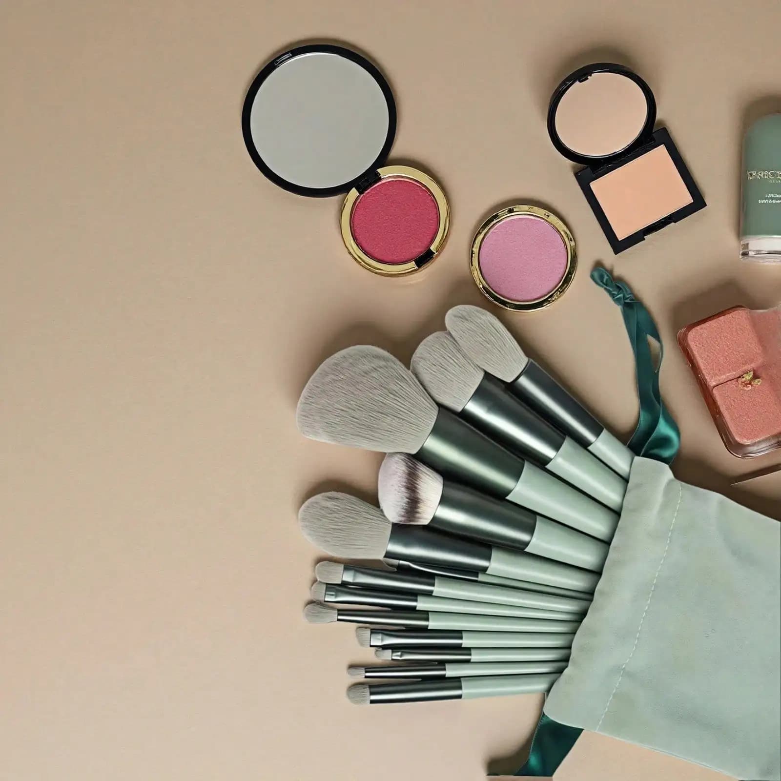 13Pcs Gradient Green Makeup Brush Set Durable Aluminum Tube Professional Brushes For Full Face And Eye Makeup Cosmetic Blending Powder Foundation Blush Concealer Brushes