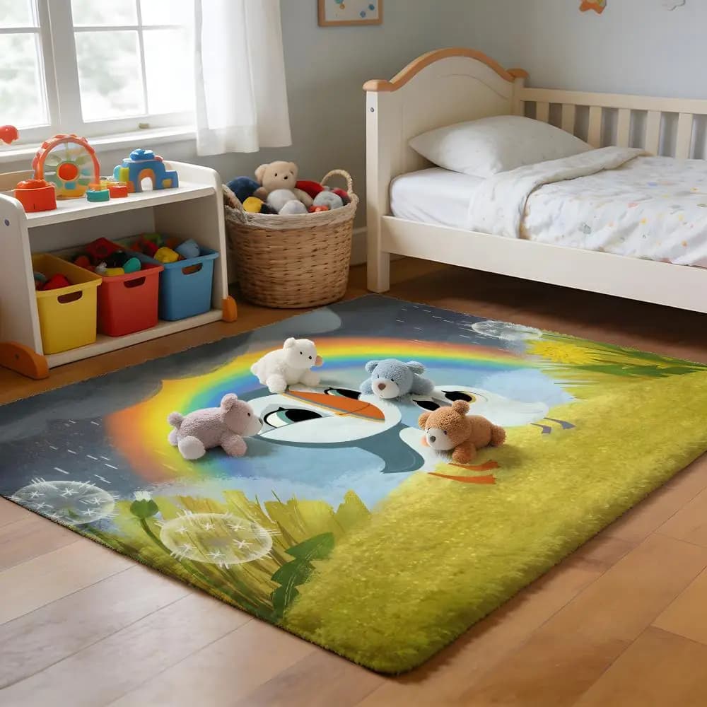 Tappetino in morbida flanella, tappeto antiscivolo, assorbente, per bagno, camera da letto, decorazioni per la casa, Kwaii Anime P-Puffin Rock