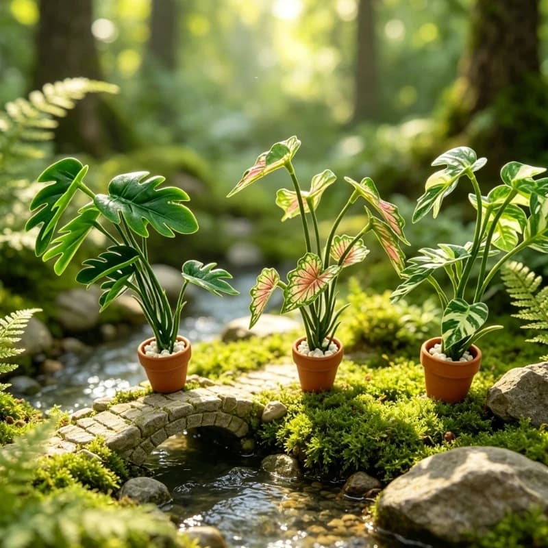 1:6 Scale Detailed Miniature Artificial Potted Plant Setup Model Dollhouses Pretend Play Accessories Plastic Foliage with 15UB