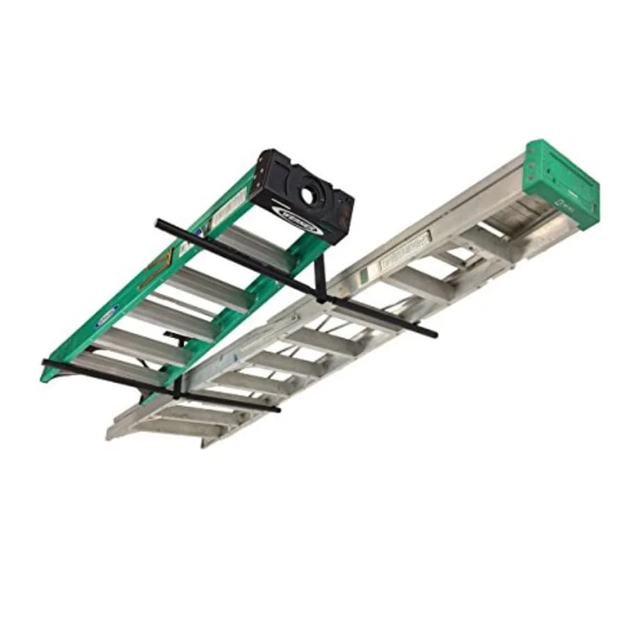 Scaffale porta scala regolabile da soffitto per garage - Organizzatore per scale a pioli e a estensione - Scaffalature e mensole per garage