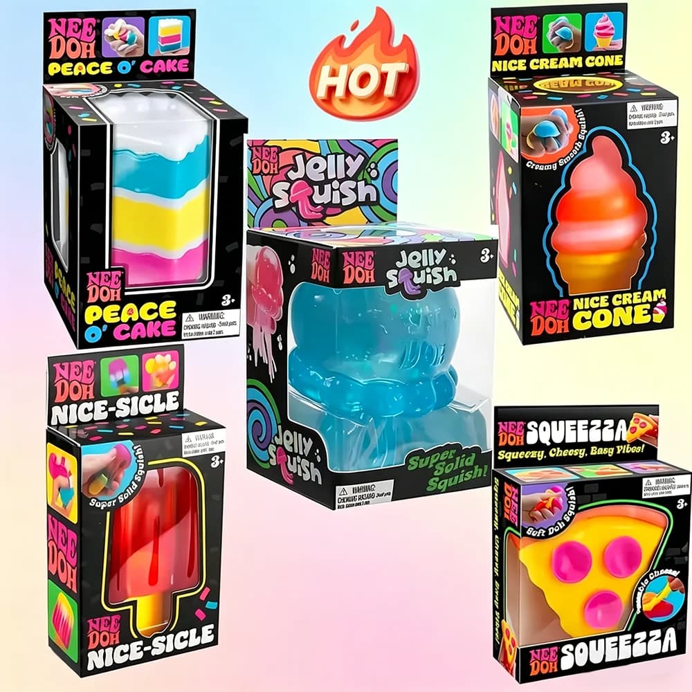 Nee Doh Surprise Box Squishy Toys - 6 Stili di Giocattoli Morbidi Antistress, Gadget per Feste e Regali di Pasqua per Bambini