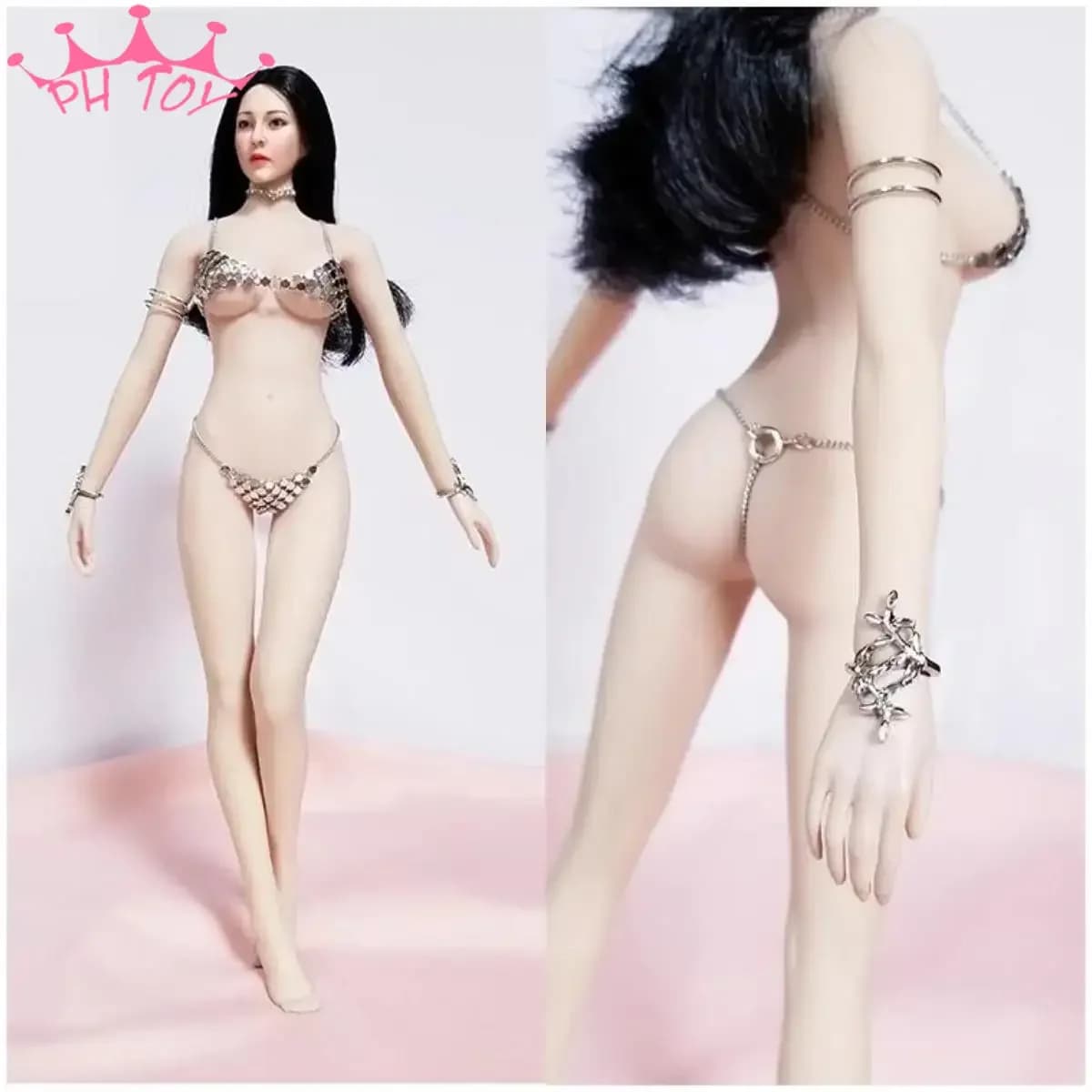 Collana di biancheria intima sexy bikini in metallo in scala 1/6, modello di accessorio per braccialetto a forma di foglia per bambola con seno grande PH da 12 pollici