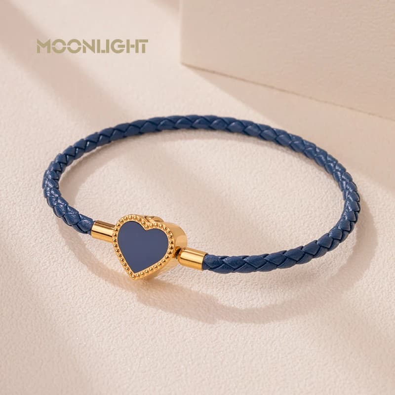MOONLIGHT Gioielli di moda Braccialetti a forma di cuore per le donne Bracciale in vera pelle intrecciata rosa rosso Regalo di gioielli per feste di nozze