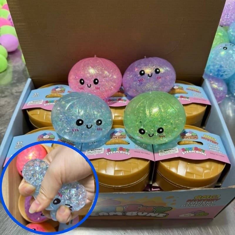 Realistic Giant Dumpling Squeeze Bead Toy with Bamboo Steamer Soft Dough Ball Decompression Fidget Toy Creative Funny Gift New