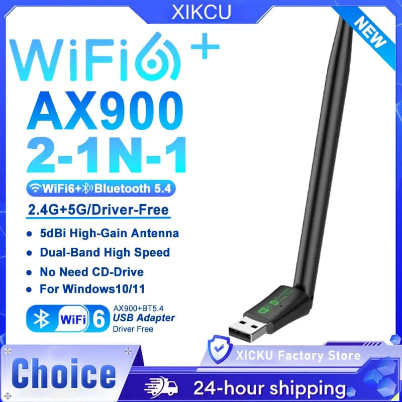 AX900 WiFi6 Adattatore USB Bluetooth 5.4 Dual Band 2.4G e 5GHz 2 in 1 Dongle Ricevitore Wlan di rete wireless per Win10/11 Driver gratuito