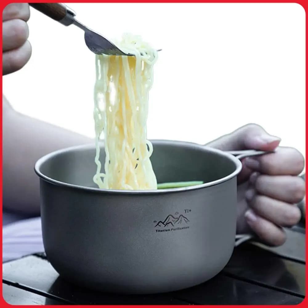 Pentola da Campeggio in Titanio Multifunzionale Pieghevole, Contenitore per Zuppa Riutilizzabile Leggero, Accessori per Esterni
