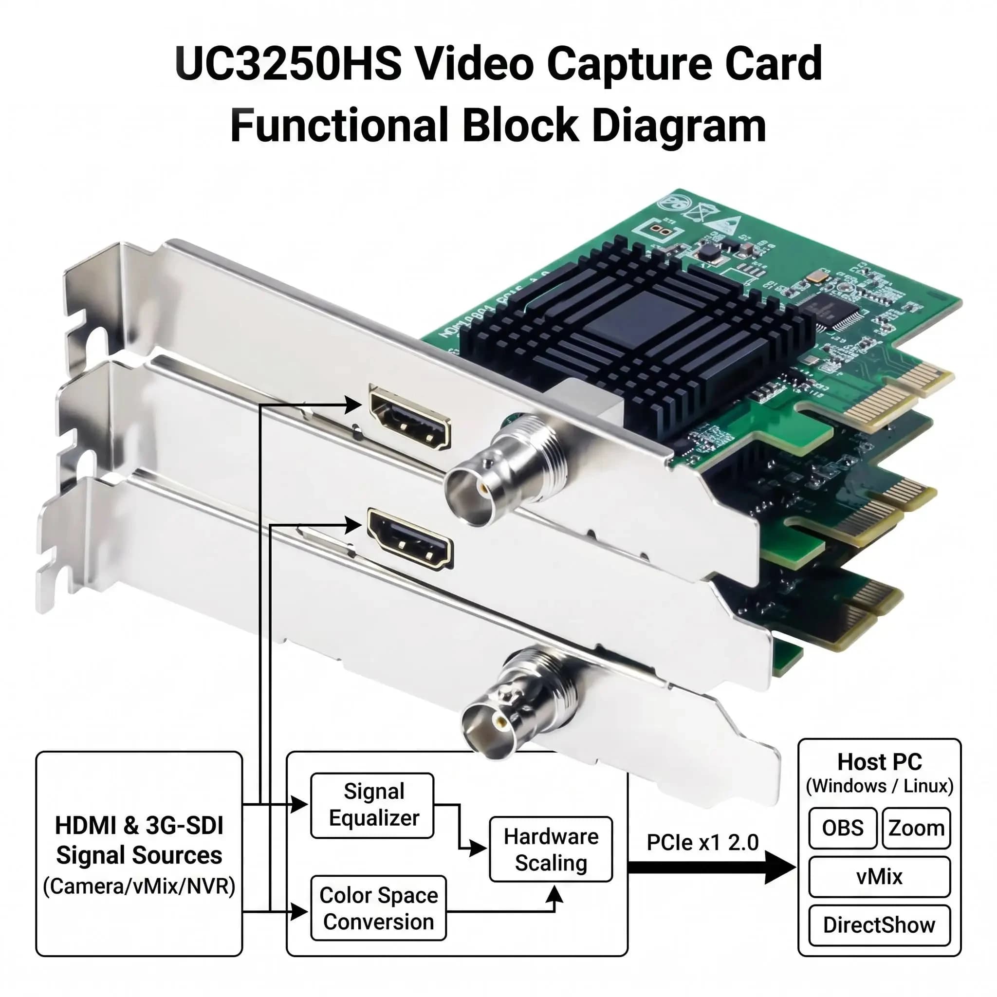 Zoom 1080p OBS Vmix Wirecast Streaming 4 Channel HDMI SDI Broadcast PCI Express HD Video Capture Card Box Win11 Linux