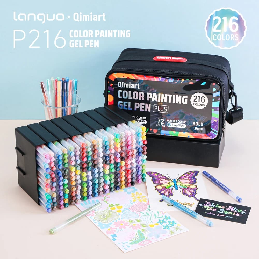 Set di 216 Penne Gel Acriliche Multicolore Languo, Penne Colorate per Scrittura, Disegno e Pittura per Studenti