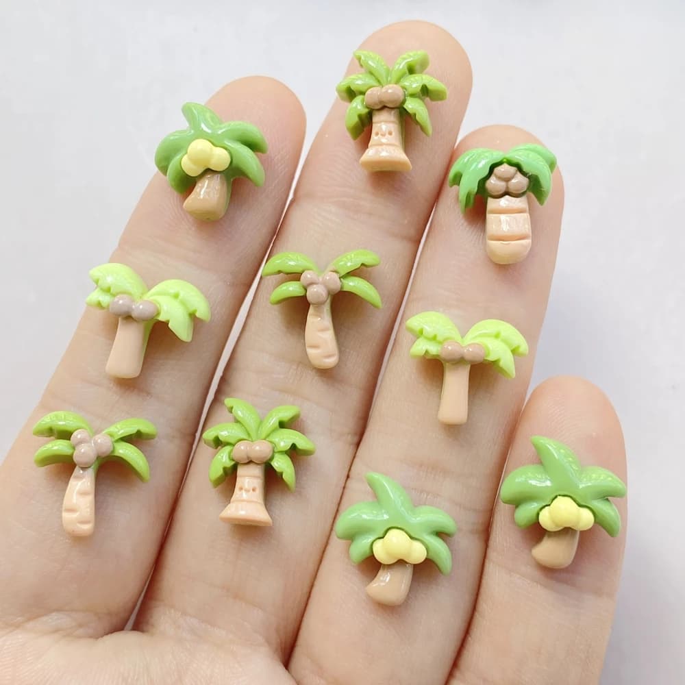20 pezzi simpatico cartone animato coccodrillo, albero di cocco nail art resina designer charms fai da te per unghie decorazioni 3D gioielli