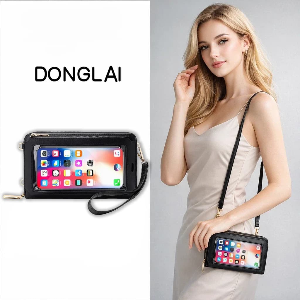Borsa a tracolla da donna con blocco RFID con tasca per telefono touch screen, mini borsa a tracolla multifunzionale con portafoglio con cerniera alla moda