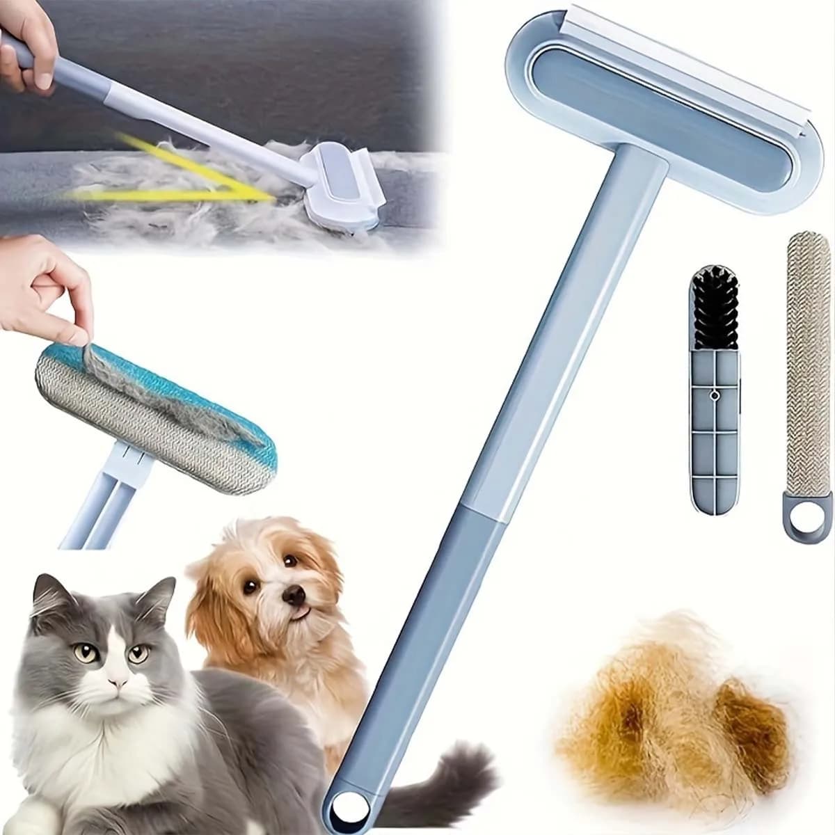 Spazzola 3 in 1 per la rimozione dei peli di animali domestici, multifunzionale, lavabile e riutilizzabile, per la pulizia delle finestre e la rimozione dei peli in casa.