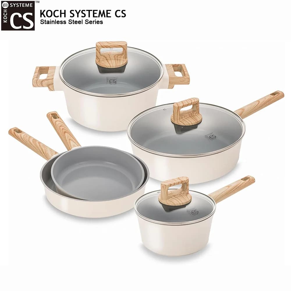 KOCH SYSTEME CS Set of pots and ceramic non-stick pans of 8 pieces with thermo-insulating handles for kitchen, pan and pot for stews