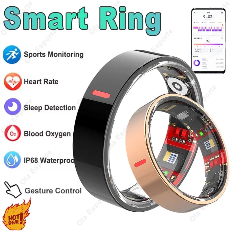 Women's Smart Ring Health Monitoring Sports Loading Rings 5ATM, IP68 Smartring Ring with Waterproof gesture control Gift