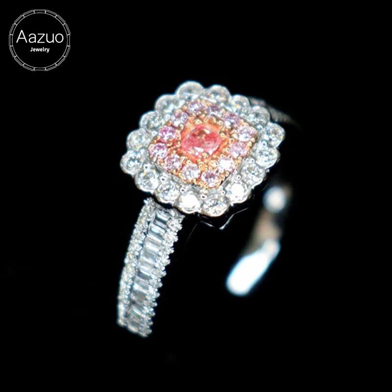 Aazuo Trova gioielli Diamanti rosa e bianchi Anello quadrato classico in oro massiccio 18 carati Gioielli raffinati per feste senior alla moda di lusso Vendita calda