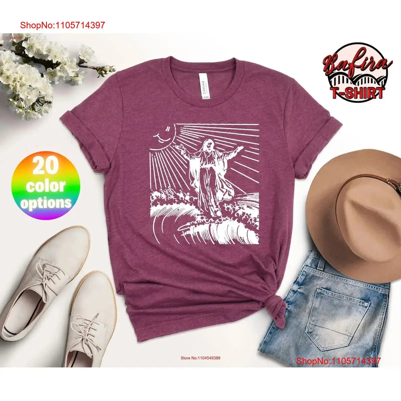 Surfing Jesus T Shirt Cool Surf Vintage Christian Surfer for Kids Retro Witty Humorous vintage Washed Casual streetwear fashion