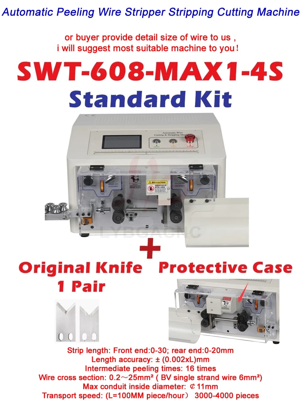SWT-608-MAX1-4S Macchina da taglio spelafili automatica per pelatura da 0,2 a 25 mm2 500 W Controllo touch screen a 4 ruote motrici