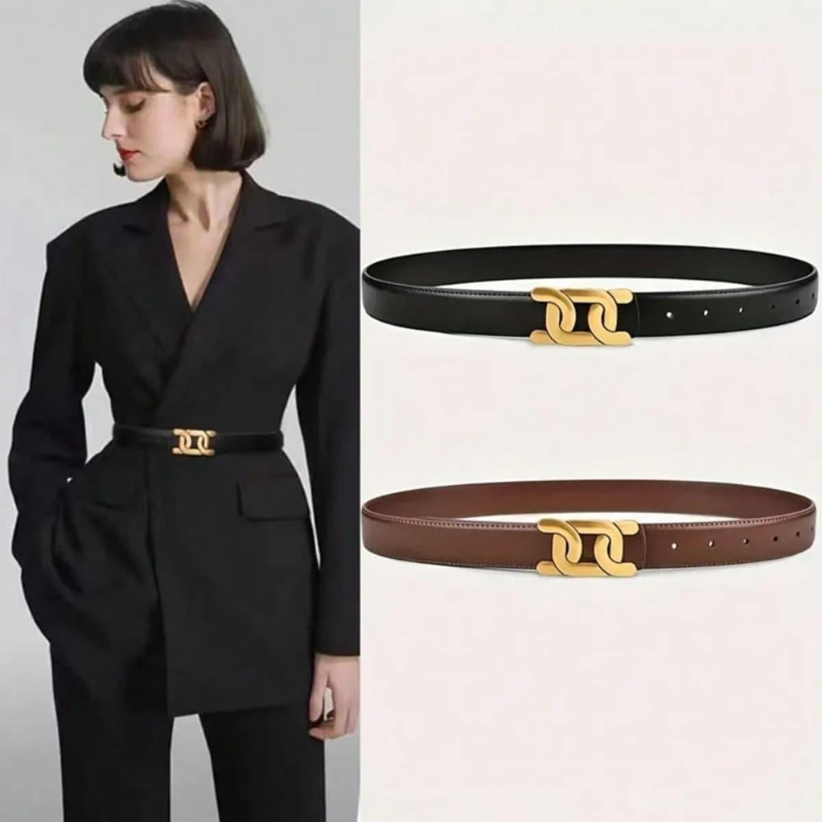 Burgundy Belt Ladies Korean Belt Women's Versatile Decorative Retro Geometric Belt