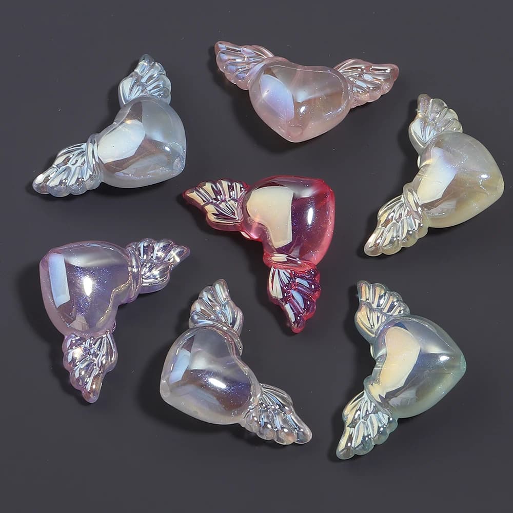 10pcs/lot Acrylic Love Heart Beads Luminous Colorful Angel Loose Spacer Bead For DIY Crafts Keychain Bracelet Making Accessories