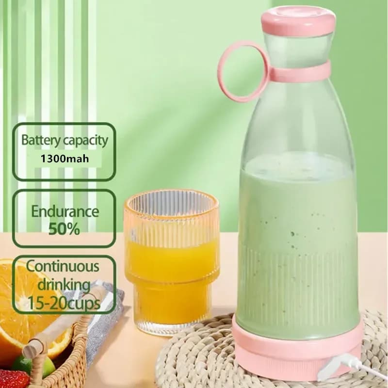Mini 6-blade portable electric juicer bottle: USB charging, orange/limone juice, works as a mixer and juicer for fresh fruit