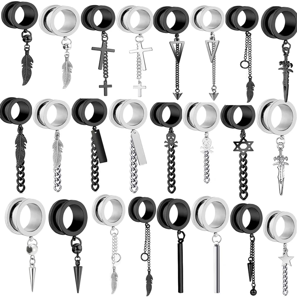 1 pair of ear plugs and tunnel stainless steel piercing black screwed earring expander ears calibri piercing for body jewelry