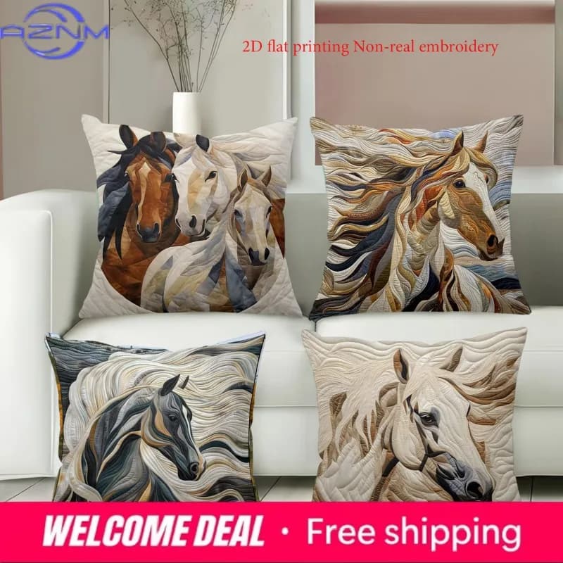 Cuscini decorativi con stampa 2D di eleganti motivi a cavallo, federa in poliestere, copricuscino decorativo per divano.