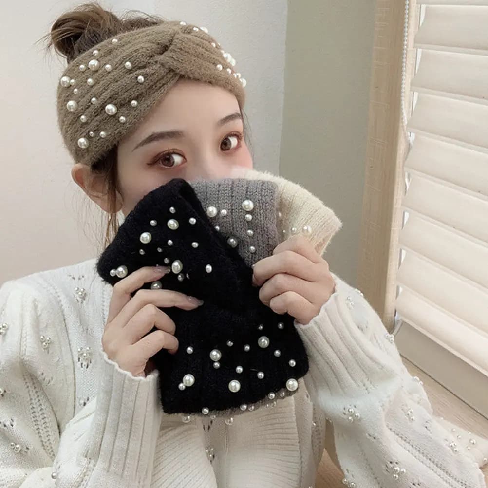 Fascia per Capelli Intrecciata con Perle, Elastica e Calda per l'Inverno, Ideale per Pattinaggio su Ghiaccio, Corsa, Passeggiate con il Cane, Sci, Regalo Elegante