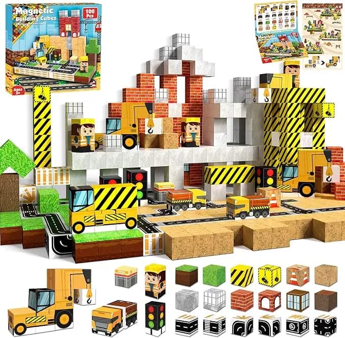 Blocchi magnetici da 100 pezzi, blocchi magnetici giocattoli magnetici per bambini, set di portali per piastrelle magnetiche, STEM sensoriale per 3+ anni B