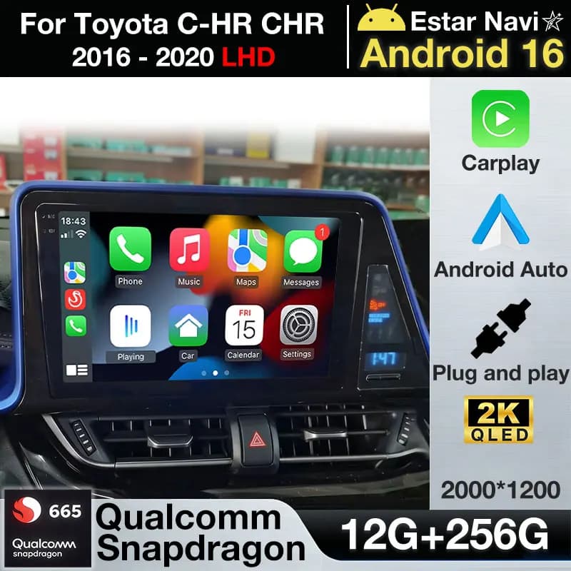 Autoradio Android 16 Wireless Carplay per Toyota C-HR CHR 2016-2020 LHD, Multimedia Video 2din, WIFI, GPS, 4G LTE