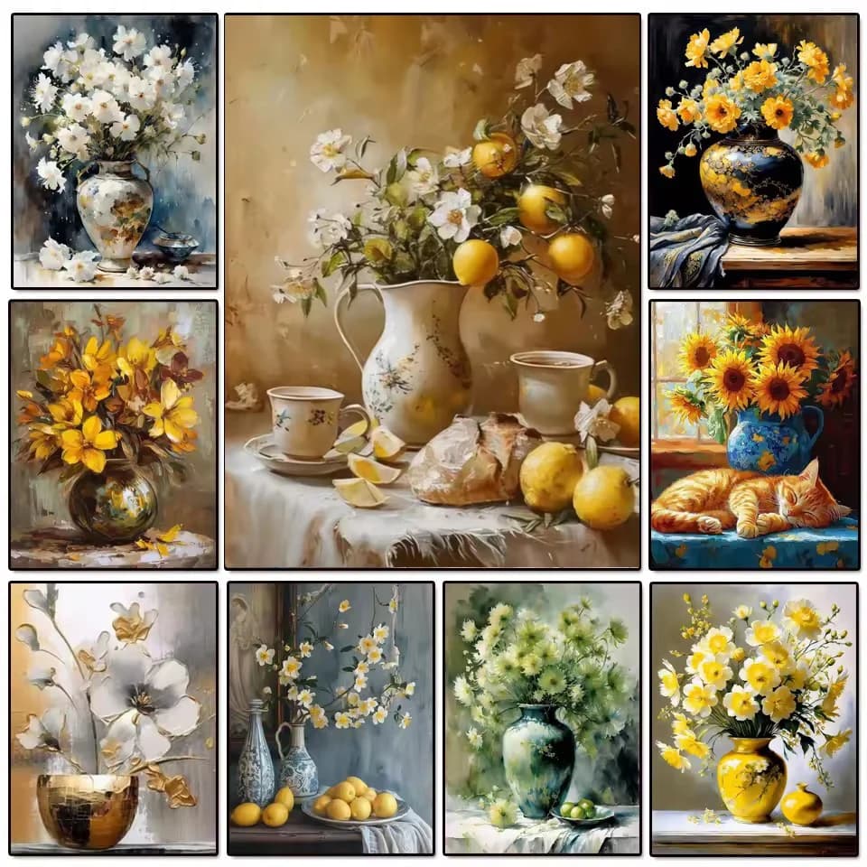 Handmade Diamond Painting New Arrival Diamond Mosaic Embroidery Vintage Vase Flowers Fruits DIY Picture Cross Stitch Craft Kit