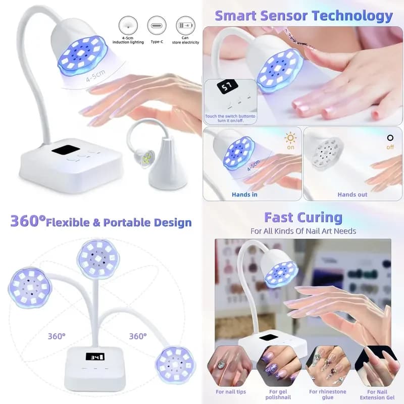 Wireless Nail Lamp LED UV Timing 9 Beads 27W Rechargeable Auto Sensing Touch Control Fast Drying Nail Light 360° Nail Art
