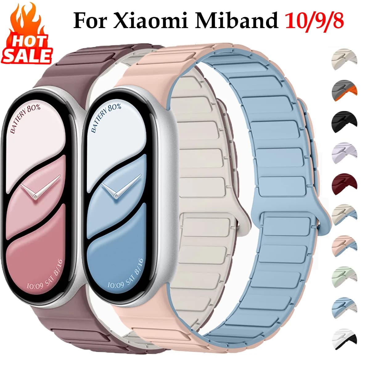 Soft Silicone Straps for Xiaomi Miband 10 9 8 Smartwatch Replacement Sport Magnetic Wristband Bracelet Correa for Mi Band 10 NFC