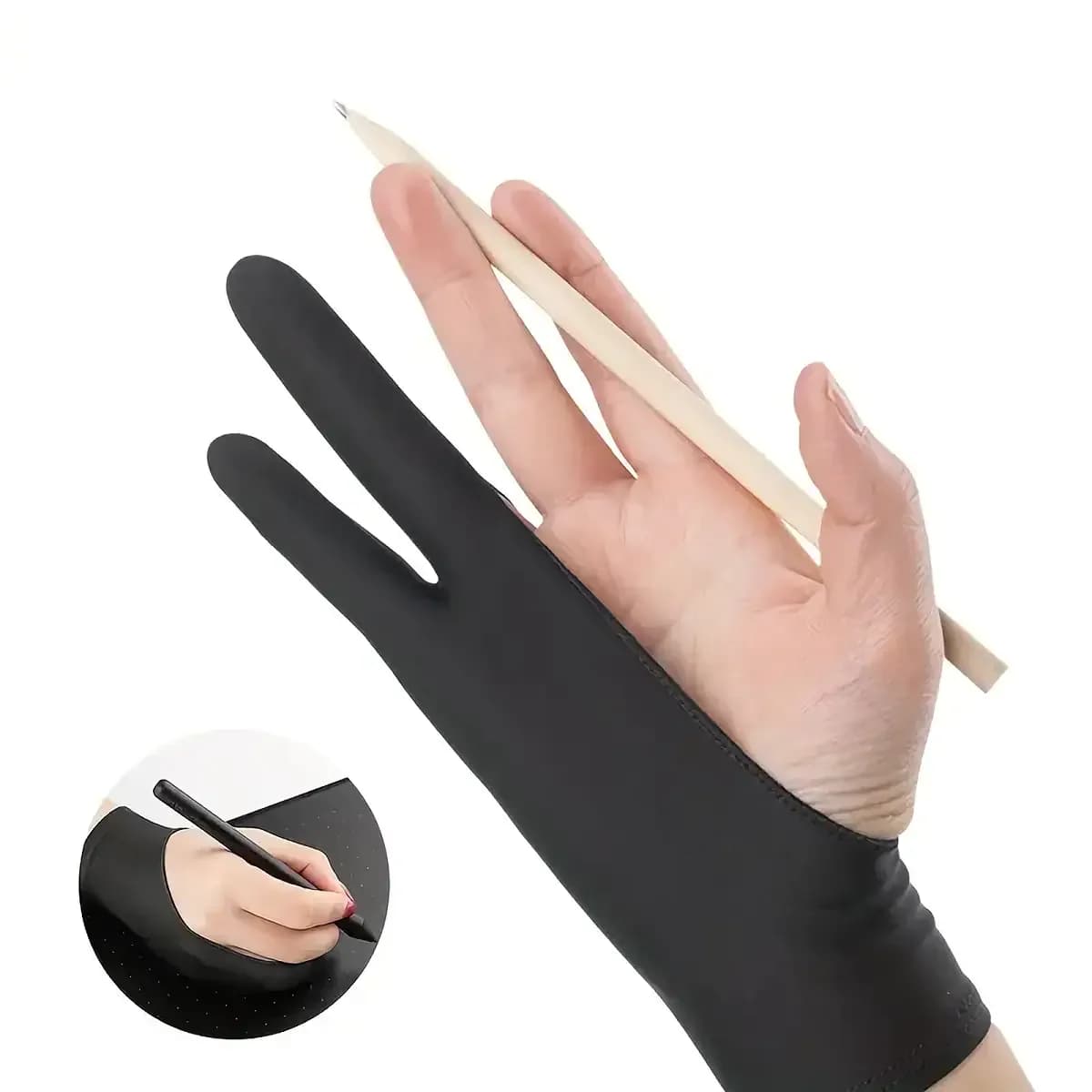 Guanti da disegno anti-touch a due dita anti-sbavature da 1 pezzo per tavoletta da disegno e schermo