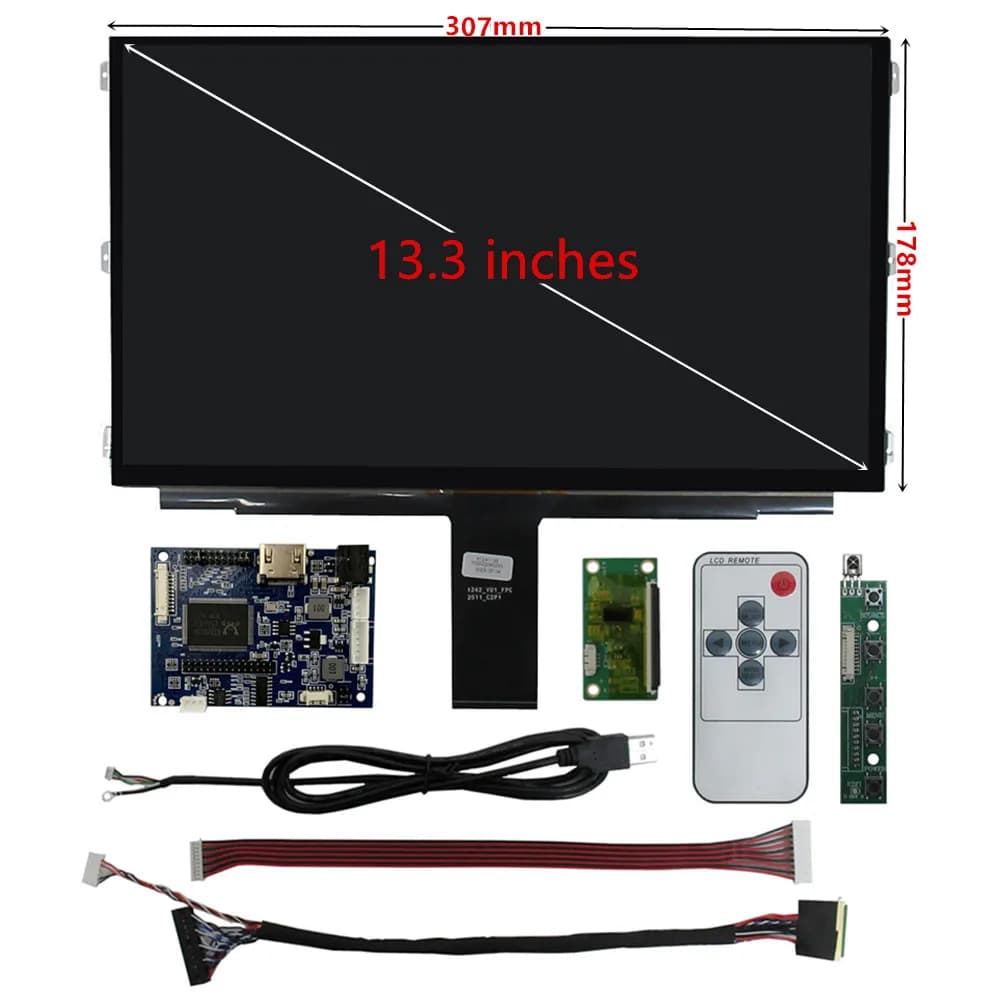 Monitor LCD da 13,3 Pollici con Scheda di Controllo Driver, Digitalizzatore Touchscreen Compatibile HDMI, Schermo Secondario per Raspberry Pi e PC
