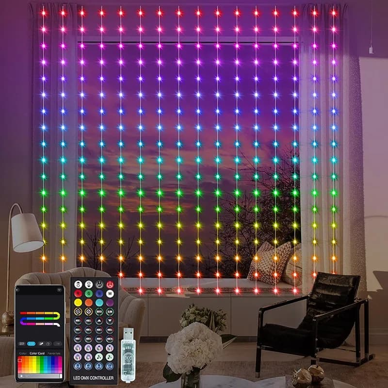 Smart Bluetooth RGB Tenda LED Luci della stringa Ghirlanda Luce USB 5V Festone Lucine impermeabili Camera da letto Lampada da arredamento natalizio