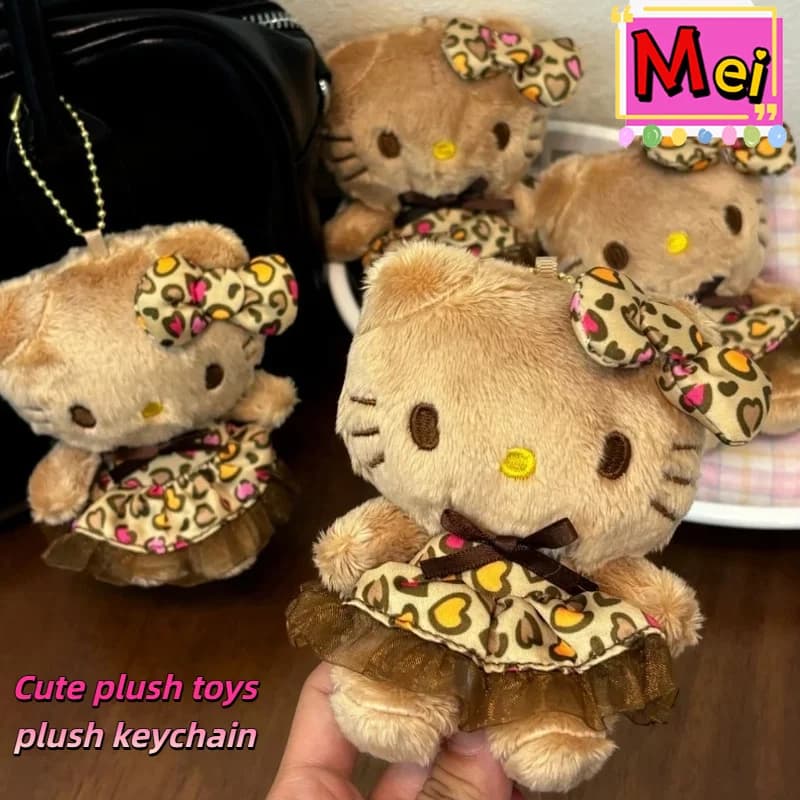 Portachiavi in peluche con gattino modello leopardo cartone animato Simpatico gattino marrone animale peluche bambola ragazza zaino pendente appeso decorativo