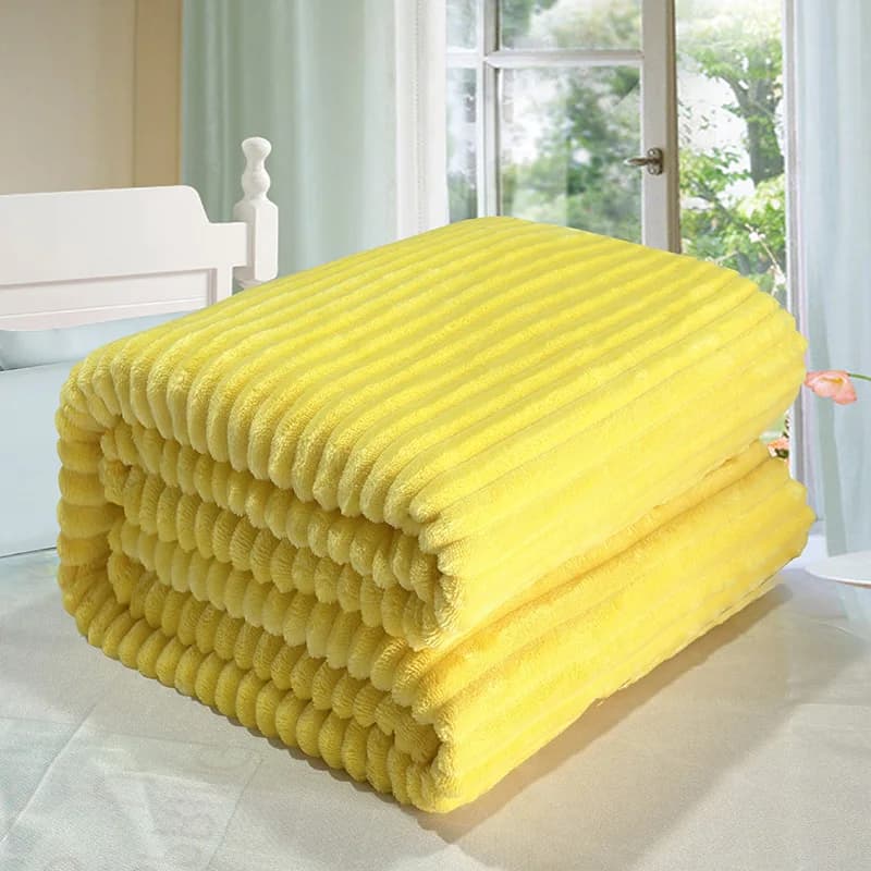 Coperta a righe gialle in flanella, coperta calda e calda per divano, divano e letto, coperta copriletto per tutte le stagioni
